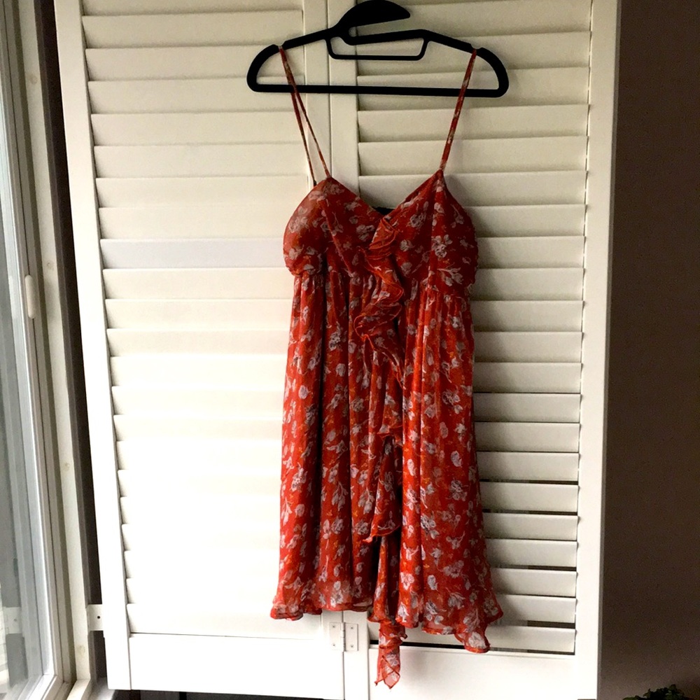 Red floral Steve Madden mini dress with semi-open back